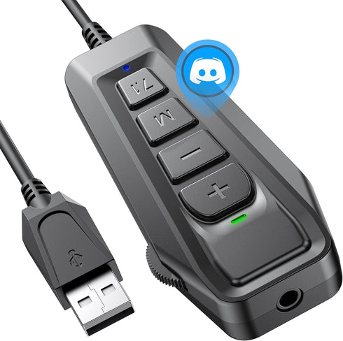 Inwa Aux to USB External Sound Card, Simultaneous Phone Discord Chat & Gaming Sound in Wired Headphone, USB to 3.5mm Jack Audio Adapter, 7.1 Surro...
