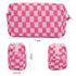 2 Pieces Makeup Bag Pouch Checkered Cosmetic Bag Pink Green, Travel Toiletry Bag Organizer Cute Makeup Brushes Storage Bag for Women...