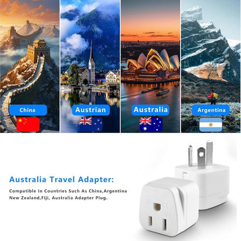 New Zealand Power Adapter USA to Australia Plug Adapter Australia Travel Adapter US to Argentina Australian,China,Type I Plug Adapter 2Pack...