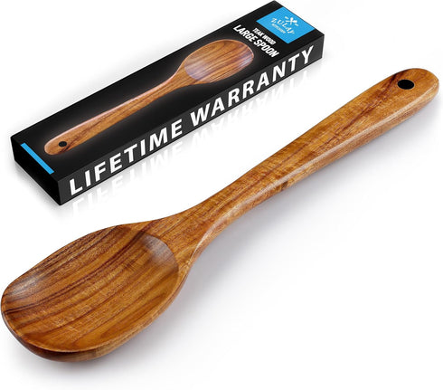 Zulay Kitchen Premium Large Teak Wooden Spoon For Cooking - Durable Wooden Cooking Utensil, Perfect Wooden Kitchen Utensil Set Addition, Smooth Fi...