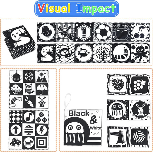 Newborn Toys Black and White Baby Toys 0-3 Months High Contrast Baby Toys for Newborn - High Contrast Baby Soft Book Infant Tummy Time Toys Crinkl...