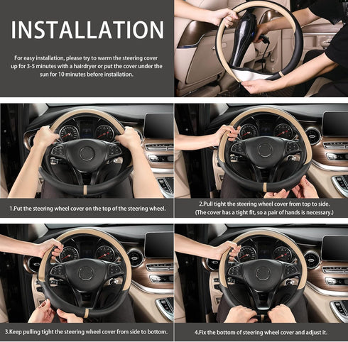 COFIT Breathable Car Steering Wheel Cover 15 inch Auto Universal Leather Wrap Non-Slip Steeringwheel Protector Automotive Interior Accessories, Be...