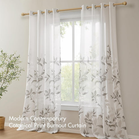 Madison Park Cecily Semi Sheer SINGLE Panel Window Curtain Burnout Botanical Print, Easy To Hang, Fits up to 1.25" Diameter Rod, 50x84", Leaves Gr...