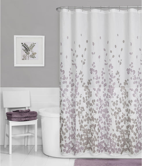 Zenna Home Sylvia Printed Faux Silk Fabric Shower Curtain, Machine Washable with Button Hole Header, Semi-Sheer Polyester Fabric Shower Curtain fo...