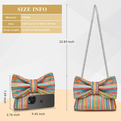 Straw Clutch Purse for Women, Bow Woven Beach Bag, Summer Evening Purse Vacation Handbag...