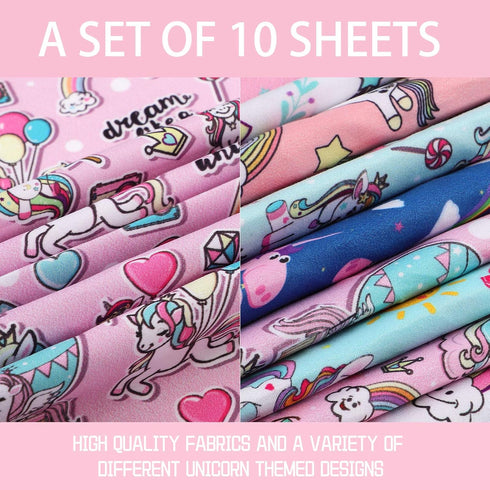 10 Pieces Unicorn Fabric Squares 20 x 20 Inch Precut Quilting Fabric Unicorn Rainbow Cartoon Pattern Fabric Bundles Unicorn Printed DIY Fabric for...