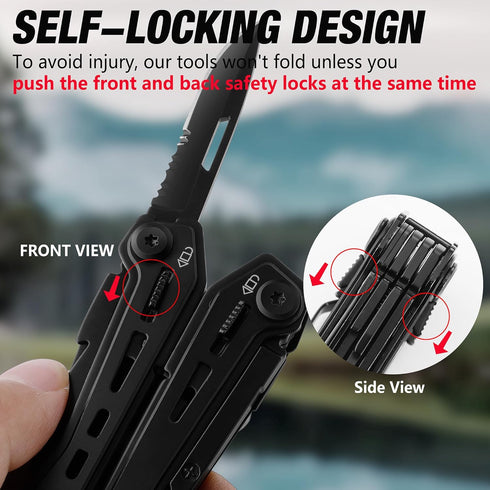 FLISSA 16-in-1 Stainless Steel Multi Tool, EDC Multitool with Pocket Knife, Pliers, Belt Clip and Oxford Sheath, Self-locking Utility Multi-Tool f...