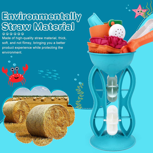 deAO Kids Beach Sand Toys Set Wheat Straw Material Sand Water Wheel Beach Molds Beach Shovel Rake & Watering Can Tool Kit Snow Toys Travel Outdoor...
