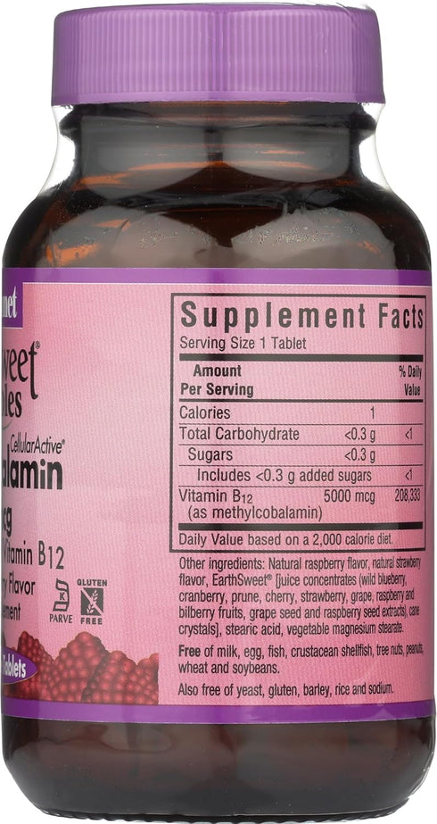 Bluebonnet Nutrition EarthSweet Chewables Cellular Active Methylcobalamin 5000mcg, Soy-Free, Gluten-Free, Non-GMO, Kosher, Dairy-Free, Vegan, 60 C...