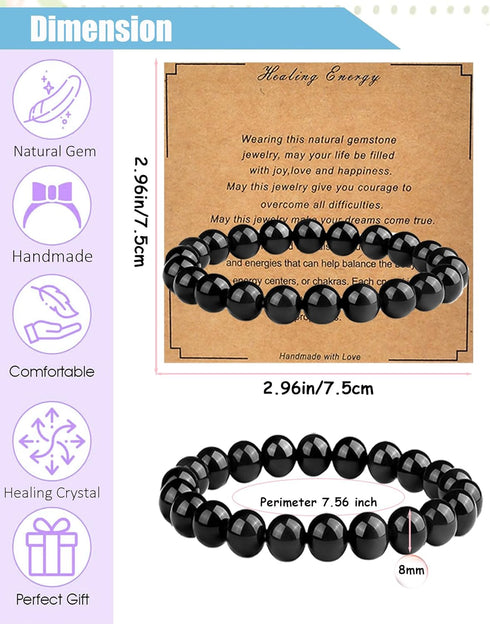 8mm Natural Black Obsidian Stretch Bracelet,Adjustable Hand Chain for Anxiety Relief,Birthday Christmas Gift for Mum Dad Hunsband...