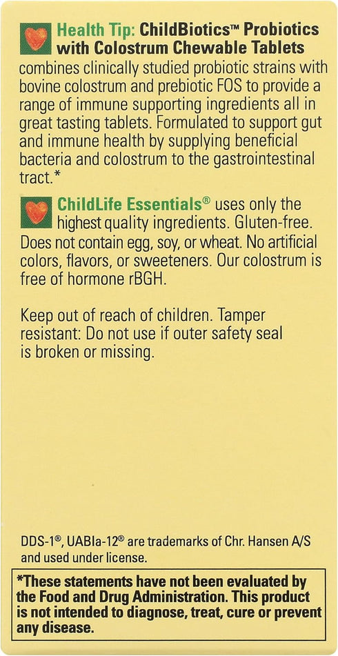 CHILDLIFE ESSENTIALS ChildBiotics Probiotics with Colostrum - Kids Probiotic Chewables, All-Natural, Non-GMO, Gluten-Free - Natural Mixed Berry Fl...