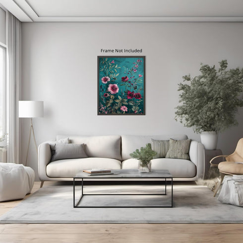 Posterizer 1 pcs-dainty wild pink flowers with blue background-Floral & Botanical Art-Abstract & Modern Art-Decor for Home & Office- UNFRAMED Wall...