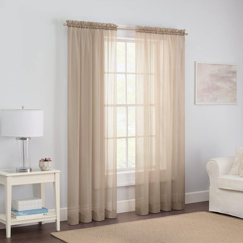 Pairs to Go Victoria Voile Modern Sheer Rod Pocket Window Curtains for Living Room (2 Panels), 59 in x 95 in, Taupe...
