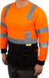 Class 3 Hi-Viz Long Sleeve Black Bottom Safety T-Shirts with Reflective Tapes (Or, S)...