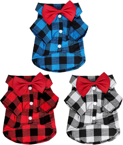 3 Pack Plaid Puppy Cat Shirt Cute Dog Shirt Cat Shirt Dog Plaid Shirt Dog Shirts for Medium Dogs Cats Birthday Party and Holiday Photo...