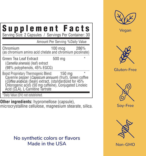 her own Boost, Helps Boost Energy, Supports Metabolism, Proprietary Thermogenic Blend, Green Tea Leaf Extract, Gluten and Soy Free, Vegan, 60 Caps...
