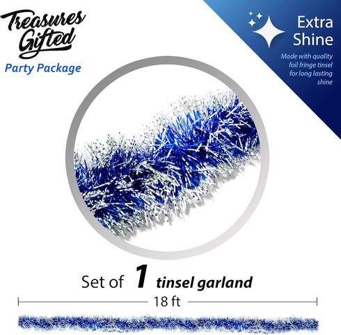 Christmas Tree Royal Blue Frost Tip Tinsel Garland Blue Silver Metallic Streamers Celebrate a Holiday Hanukkah Party Ceiling Hanging Decorations I...