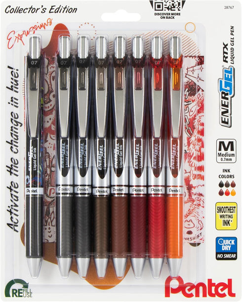EnerGel RTX Retractable Liquid Gel Pen, Change Expressions Pack, 0.7mm, Metal Tip, Medium Line, Assorted Ink, Pack of 8 Pens (BL77XCHABP8M)...