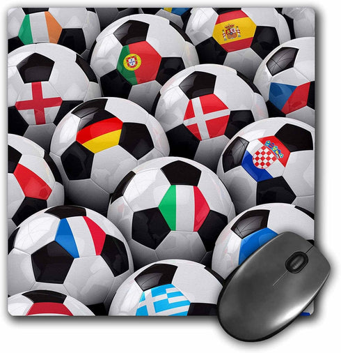 3dRose LLC 8 x 8 x 0.25 Inches Mouse Pad, England, Germany, Portugal, Spain, DM, Czech Republic, Italy, France, Greece, Ukraine Flags on Soccer Ba...
