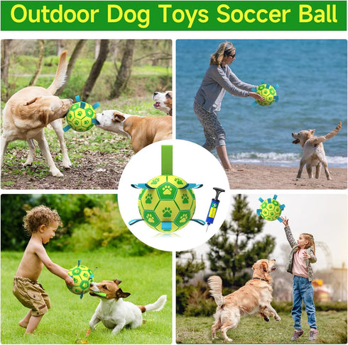 Dog Toys Soccer Ball - Durable Dog Balls with Strap for Medium Small Dogs, Puppy Birthday Gifts, Dog Tug Toy for Tug of War (8 Inch)...