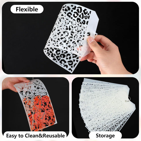 12 Pcs Texture Stencils, Mixed Midea Stencils for Painting, Painting Stencils for Crafts Reusable, Leopard Brick Dot Music Brick Layering Stencils...