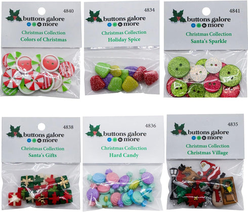 Buttons Galore 60+ Christmas Buttons for Craft Sewing Scrapbooking DIY Projects - 6 Different Button Packs...