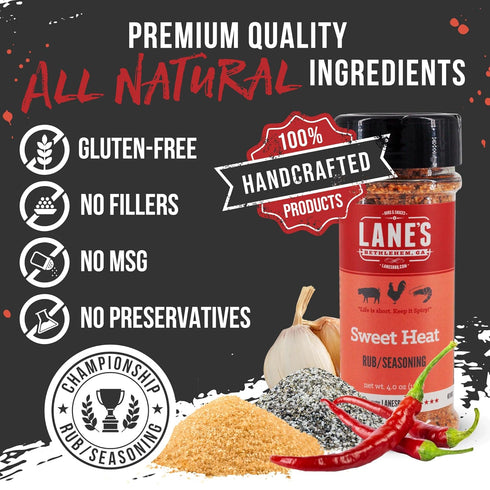 Lane's Sweet Heat Rub Seasoning, All-Natural BBQ Brisket Rub Goes Well with Butt Rub Seasoning, No MSG Brisket Seasoning &, Made in USA, 4.0 Oz...