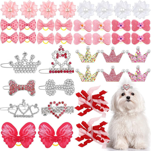 40 Pcs Dog Hair Clips and Dog Hair Bow Crown Dog Accessories Princess Style for Small Dog Crystal Rhinestone Puppies Barrette Rubber Band Flower B...