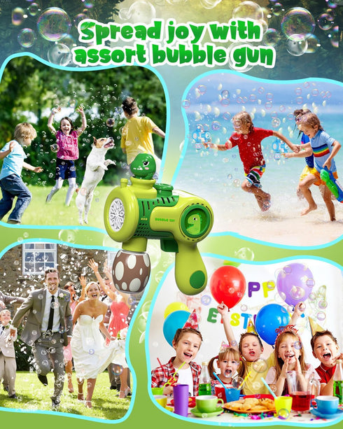 Dinosaur Bubble Gun for Todddles Kids 2-4-8-10, Automatic Bubble Machine Gun for Parties Indoor Outdoor, Electric Handheld Bubble Blower with Ligh...