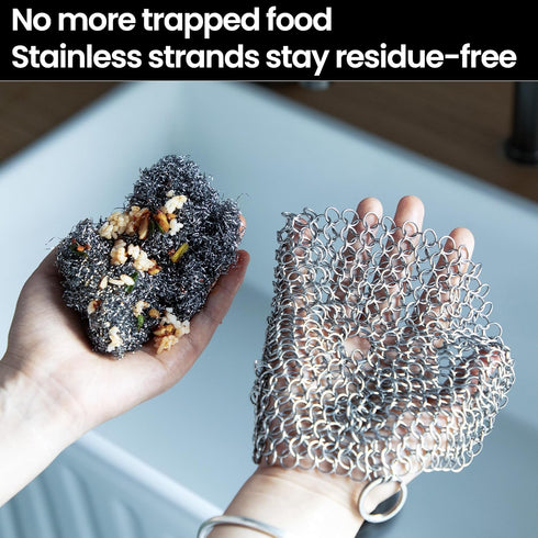 Cast Iron Scrubber 316 Stainless Steel Skillet Cleaner 8"x6" Chainmail Scrubber Scraper Chain Mail Link Scrub for Cast Iron Pre-Seasoned Pans, Gri...