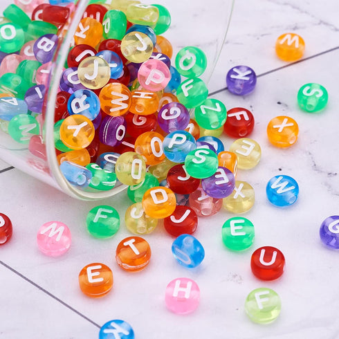 370pcs Transparent Acrylic Alphabet Letter Beads 7mm Colorful Flat Round Disc Coin A-Z White Letter Pattern Loose Spacer Beads Charms for DIY Neck...