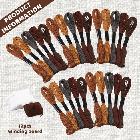 Brown Series Embroidery Thread,Embroidery Thread Floss Set Including Plastic Floss Bobbins, Needle Threader, Hand Sewing Needle for Embroidery...