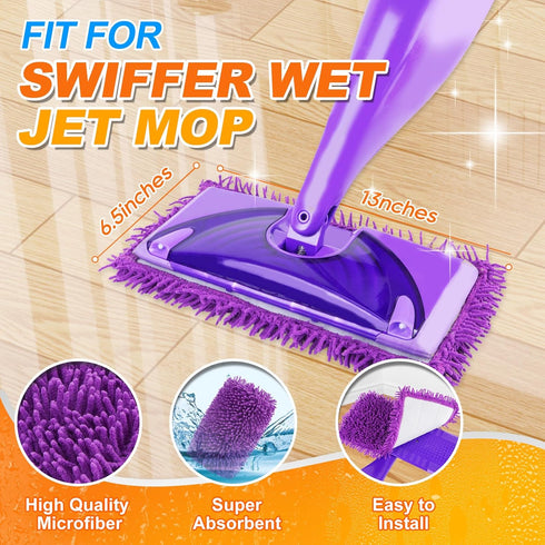 6 Pack Wet Jet Pads Refills for Swiffer WetJet, Washable Reusable Mop Pads for Hardwood Floor Cleaning, Purple(Mop is Not Included)...