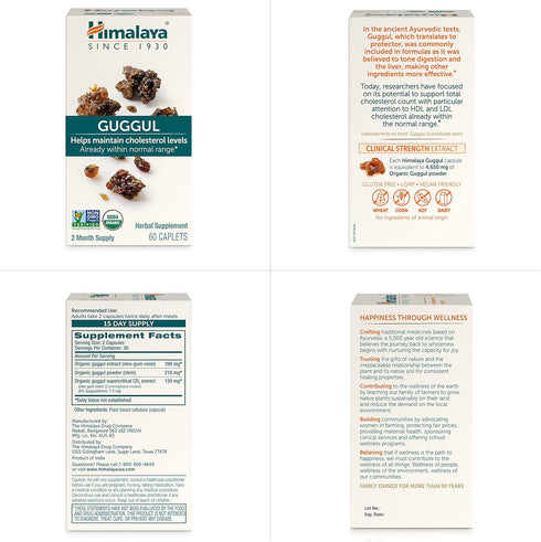 Himalaya Guggul, Cholesterol Supplement for Healthy LDL, HDL, and Triglyceride Levels, 750 mg, 60 Vegetarian Capsules, 1 Month Supply, 2 Pack...