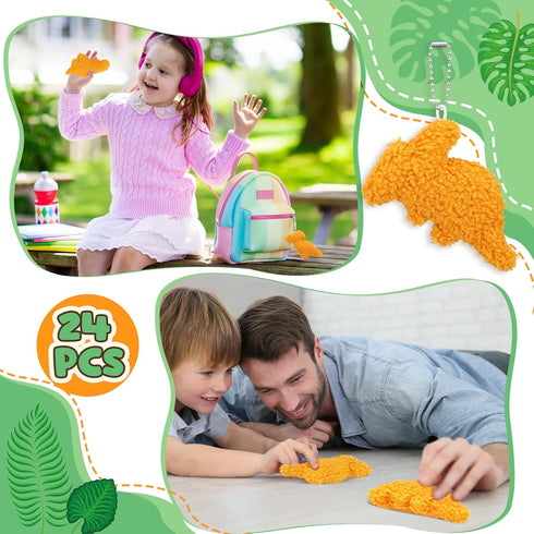 24 Pcs Mini Chicken Dinosaur Nuggets Keychain Bulk Plush Chicken Dino Nugget Keychain Party Favors Stuffed Dinosaur Toy Keychain for Kids Gifts Bi...