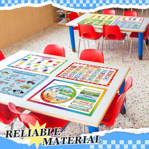 Mifoci 8 Pcs Educational Preschool Placemat Set for Kids Reusable Washable Non Slip Placemats for Dining Table Plastic Learning Mats for Nursery K...