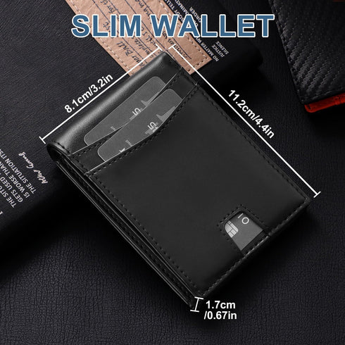 GSG Mens Slim Bifold Wallet, Genuine Leather Wallet, RFID Blocking Wallet With 1 ID Window 10 Cards Holders Mens Front Pocket Wallet With Gift Box...