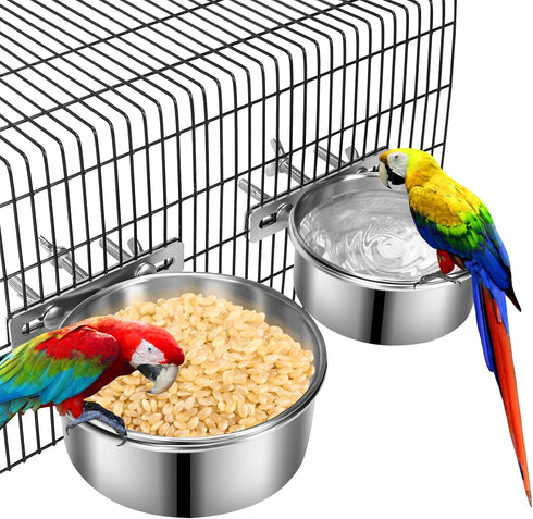 Dog Food Water Bowl for Cage with Clamp Holder, Stainless Steel Pet Kennel Hanging Bowls Non-Spill Detectable Bowls Crate Feeder for Small Medium ...