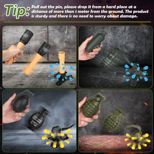 Tactical Toy-Grenade for CS Battle Game,2Pcs Fall Resistant Refillable Fun Impact,Pull Ring Grenade Toy with 20 Foam Ammo for 14+ Outdoor Sport...