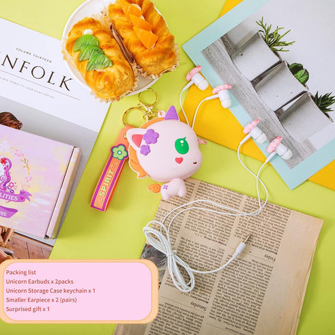 Kids Earbuds 2 pack Unicorn Earbuds for Kids Cute in-Ear Headphones with Keychain Storage Case Wired Earphones with Mic Microphone for School Clas...