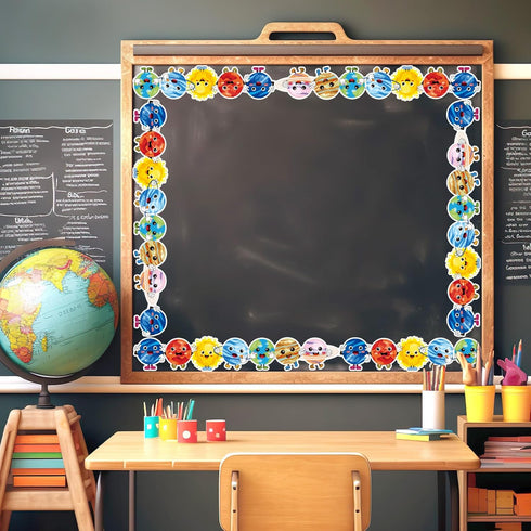 Whaline 32.8ft Outer Space Bulletin Board Borders Cartoon Solar System Die-Cut Rolled Border Trim for School Classroom Office Chalkboard Decoratio...