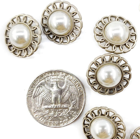 Half Faux Pearl Silver Chain Edge Sewing Shank Buttons 20 Pcs - 18mm, 23/32"...