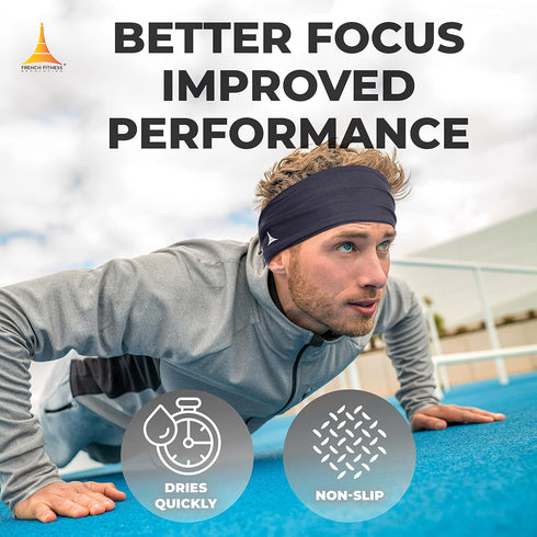 French Fitness Revolution - Stretchy Sports Headband for Men & Women - Guys Sweatband for Running, Cycling, Basketball, Yoga, Fitness - Moisture W...