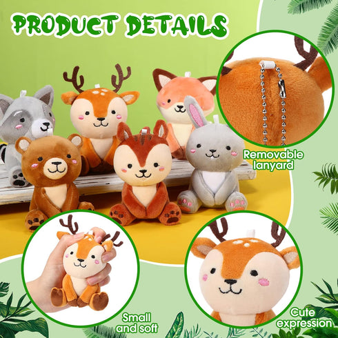 Aoriher 6 Pcs Mini Woodland Animals Plush Toys Bulk 4 Inch Cute Plush Bear Rabbit Squirrel Raccoon Stuffed Keychain for Baby Shower Birthday Party...