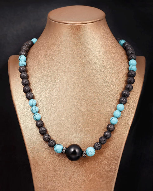 Lava Stone/Black Obsidian Choker Necklaces Created Turquoise Women Mens Strand Crystal Necklace for Meditation or Yoga...