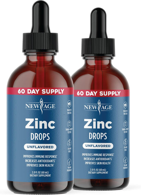 Liquid Zinc Drops for Adults & Kids by NEW AGE, Zinc Sulfate for Immune Support, Vegan, Non-GMO & Gluten Free, 60 Day Supply, 2-Pack...