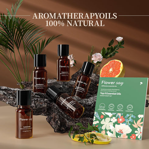 Flower Say Essentials Oil Set (Top 5) - 100% Pure Natural Essentials Oil Gift Set for Diffuser/Humidifier/Skin Care - Lavender/Peppermint/Eucalypt...