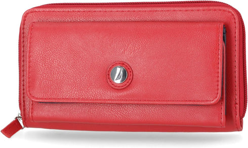 Nautica Womens Bulk Cargo Vegan Leather RFID Wallet, Zip Around Clutch Phone Case Multi-Card Organizer, Fuego Red...