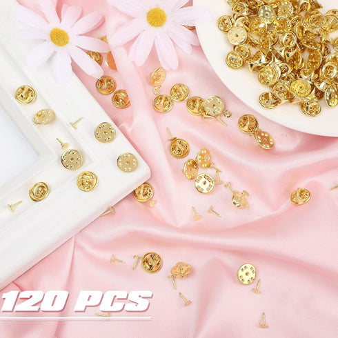 JANYUN 120 Pairs Butterfly Clutch Tie Tacks Pin Back Replacement with 8mm Length 4mm Width Blank Pins for Craft Making (4mm, Gold)...
