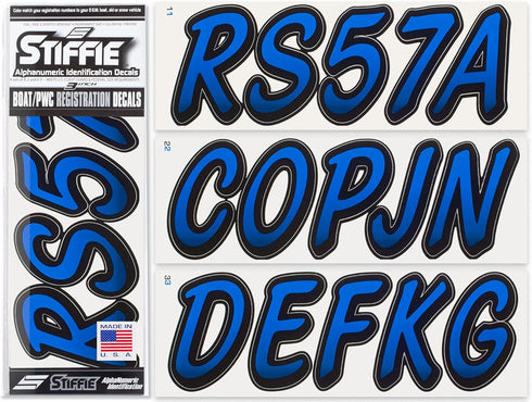 STIFFIE Whipline Blue/Black 3" Boat & PWC Registration Decals • Numbers Letters Stickers...